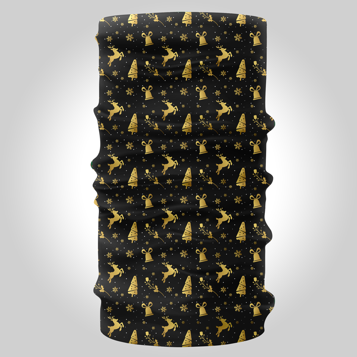Black with gold Christmas motifs bandana, buff- liratech.eu