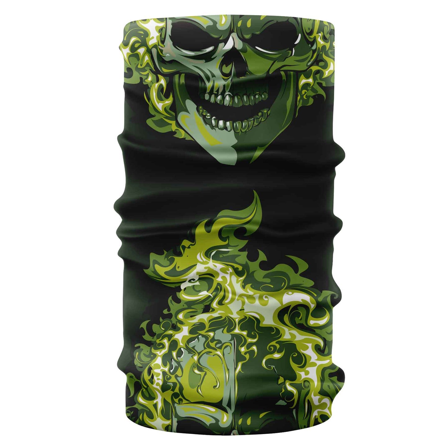 green fire skull pattern bandana buff- liratech.eu