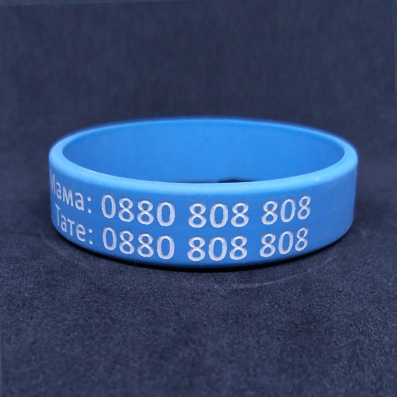 Blue silicone bracelets for kids and todlers  with phone numbers Liratech Europe